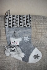 2 x Grey Fabric Snowman Christmas Stocking - Unused