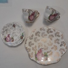 Vintage Lubern Pinkie Lady 22kt Gold Bone  China Cups Saucer plate antique 