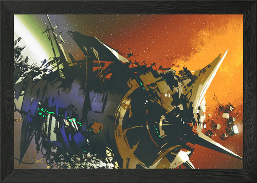 The damaged spaceship framed - damaged,