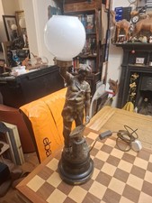 Antique Repurposed Bronzed Zamak Blacksmith Figurine by Auguste Moreau Lamp 24"
