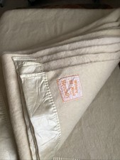 Vintage Bentalls Witney Pure Wool Blanket - Cream Satin Ribbon Bound 104” x 90”