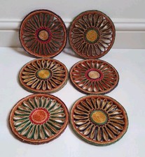 Set Of 6 Colourful Vintage 70s Woven Reed Grass Trivets Placemats Retro Decor