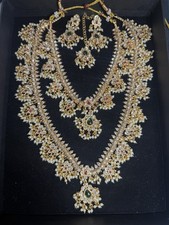CLEARANCE PRICE Bollywood Asian Gold Semi Bridal Mala,Necklace,Earrings & Tikka 