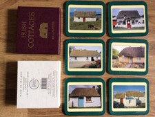 Irish Thatched Roof Cottages 6 Coasters VGC Boxed Traditional Made In Ireland