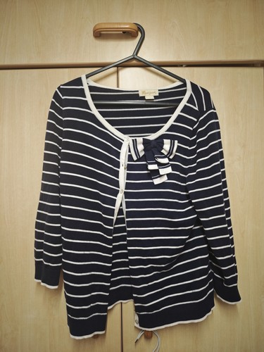 Navy white striped button - &,