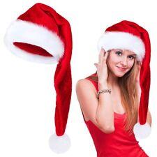 Xmas Christmas Santa Soft Velvet Hat Adult Warm Red & White Festive Classic UK