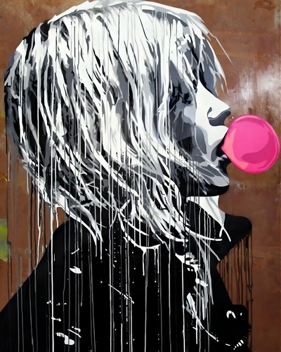Banksy girl blowing bubble - banksy,