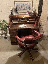 Antique Roll top Desk Oak Bureau Office Study Pigeon Hole Key Lockable Vintage O