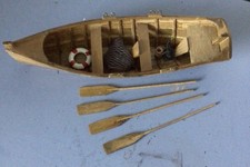 Two Man Rowing Skiff Model Boat 10cm Wide x 30cm Long Hand Made | NEW