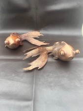 Stunning Pair of Rosewood Koi Carp Fish Ornaments with Glass Eyes Hand Carved