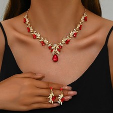 Gold Red Crystal Necklace