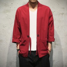 Yukata Kimono Jacket Outerwear Cotton Loose Sleeve Top Haori Men Japanese Coat