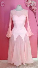 WOMEN BALLROON DANCE COMPETION WALTZ LONG SLEEVE PINK DRESS ( SIZE L )
