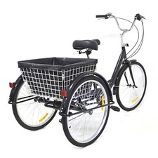24 Inch Adult Tricycle Trike Bike 8-Speeds 3-Wheel Bicycle W/Folding Back Basket