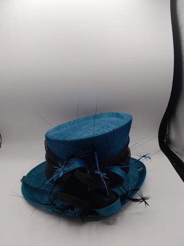Teal sinamay fascinator - sinamay,