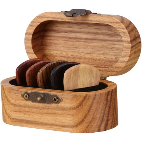 Wood guitar picks - +, case