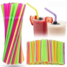 100 x Straws Flexible Bendy Drinking Reusable Straw Neon Coloured Birthday Party