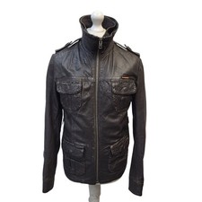 Superdry Leather Jacket Brown Zipped UK Men's Size S GG190