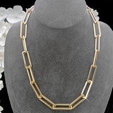 CHUNKY 8.5mm PAPERCLIP Chain Link 14K Yellow GOLD EP Choker Necklace All sizes 