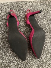 Fuschia Pink Sling Back Shinny High Heels Size 7.5