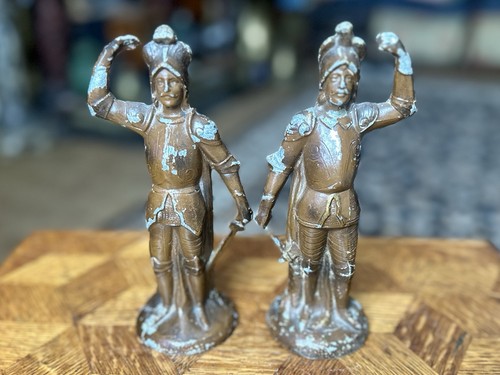 Antique pair spelter knight - spelter,