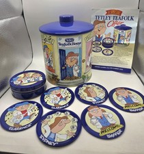 Vintage Tetley Tea Teafolk House Round Biscuit Storage Container Barrel Tin 19cm