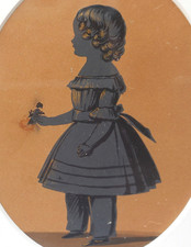 Antique Victorian Miniature FULL-LENGTH Silhouette Painting a Young Girl c1870