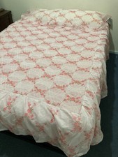 Vintage Bed Bedspread Double Retro 185x255cm Floral NOS Shabby Pink Rose Jeldi
