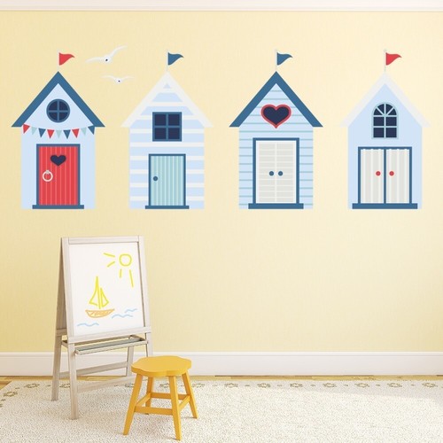 Blue beach hut - beach, set