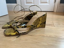 H&M Yellow Snakeprint Strappy Lace up Wedges UK 8 EU 41
