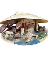 Japanese Miniature Shell Sculpture Decor Landscape Scene With Dragon Lid