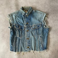 Lee Riders Denim Vest Mens 38 Vintage Sleeveless Trucker Jacket, Washed Blue