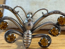 Antique Charles Horner Silver Butterfly Gem Hat Pin