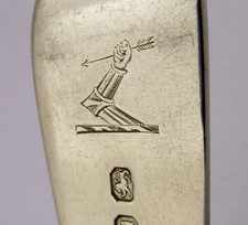 ENGLISH SOLID STERLING SILVER DONALDSON FAMILY CRESTED FORK 1855 ANTIQUE