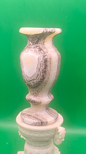 Grey white marble stone vase - white,