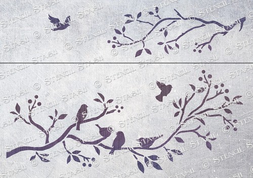 Birds branches stencil - &, 3