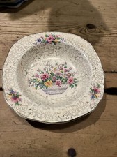 Gorgeous Vintage H&K Tunstall 'Petit Point' Bowl- Floral Gold Chintz Tapestry