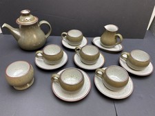 Vintage Perbeck Olive Green Speckled Tea Pot x6 Cups Sugar Pot & Milk Jug PC