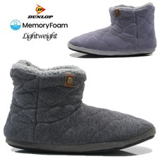 MENS DUNLOP SLIPPERS MEMORY FOAM BOOTS ANKLE FLEECE FUR WARM LINED KNITTED SHOES