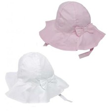 Baby Girls White or Pink Wide Brim Bow Sun Hat Summer Bonnet 6-12-18M