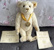 Steiff Millennium Teddy Bear Mohair with Medallion, Tags, & box (damaged box)