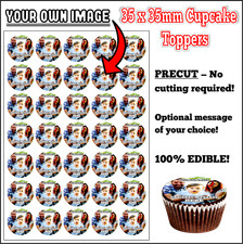 35 x YOUR OWN EDIBLE PHOTO PRECUT WAFER CUPCAKE TOPPER CUSTOM PERSONALISED IMAGE