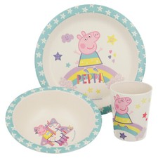 Peppa Pig 3Pcs Wooden Kids Dining Set - Plate, Bowl and Tumbler Dinner Set
