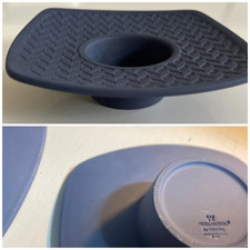 PAIR (2)  Wedgwood candle holders Portland blue plain Jasper ware (rare) t light