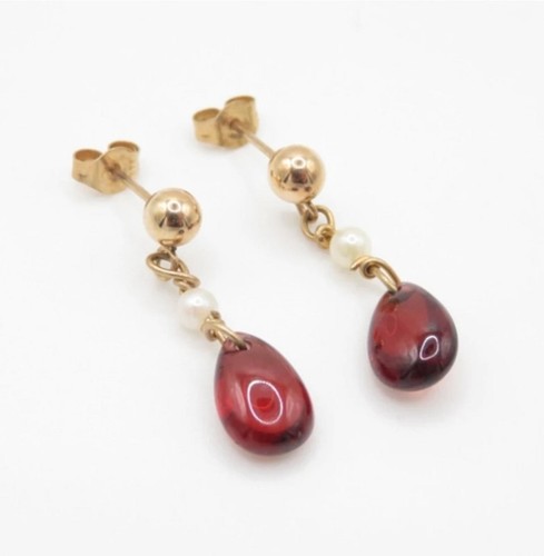 9ct gold garnet pearl - &, drop