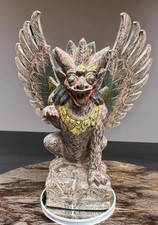 Carved Wooden Polychrome Balinese Garuda Mythological Creature Sculpture
