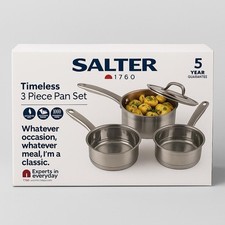 Salter Timeless 3 Piece Stainless Steel Pan Set- Glass Lids Induction Suitable