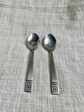 Vintage Stainless Steel Serville Korea Collectable Teaspoons Pair Rare Pattern 