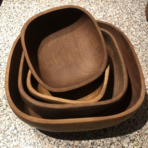 Set vintage teak wood square - set,