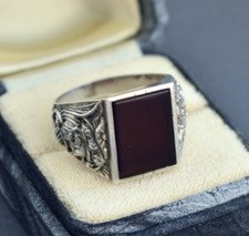 Vintage Agate 835 Solid Silver Men's Gent's Signet Ring UK T  US 9.75